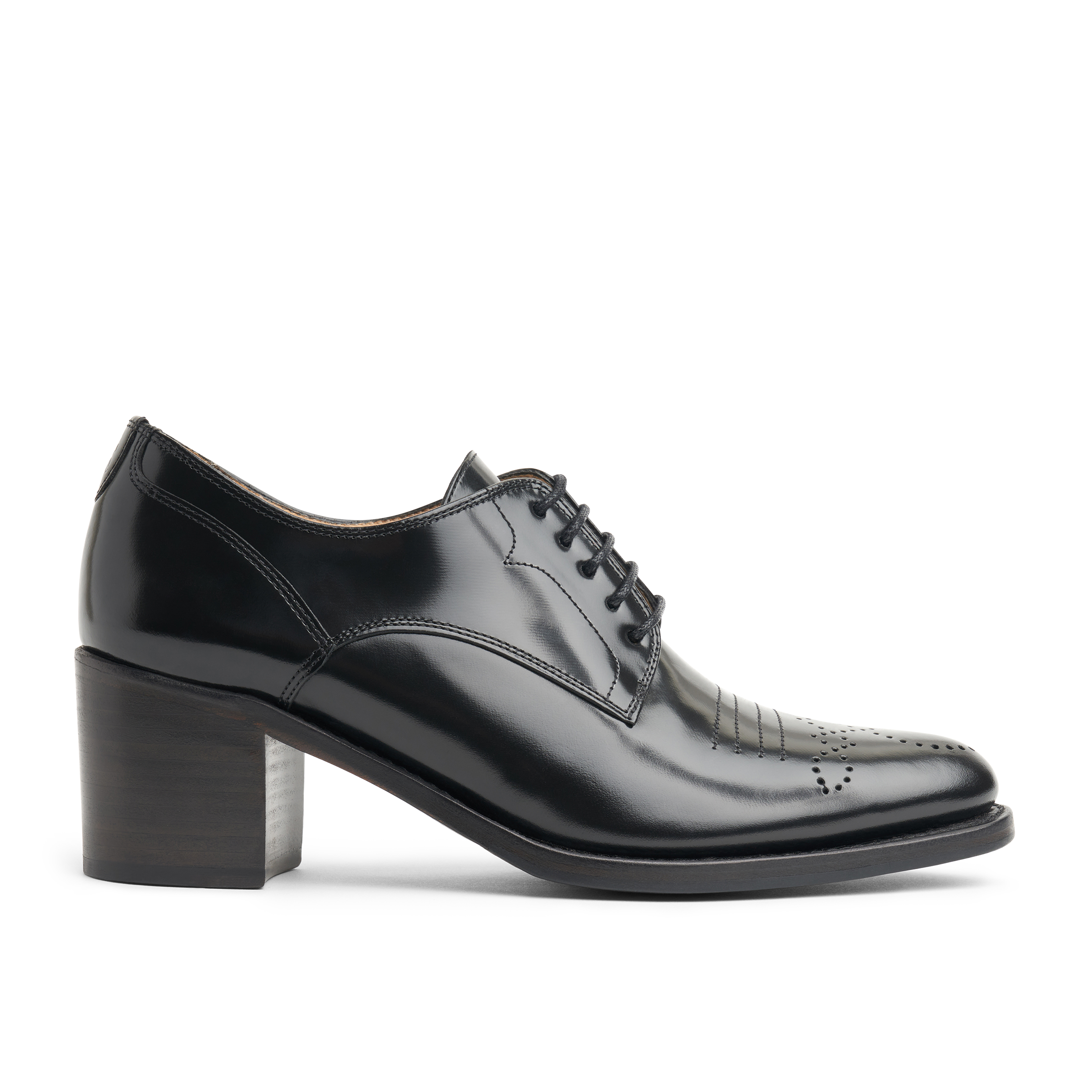 Miss Button  Western Midheel Black Leather Shoes