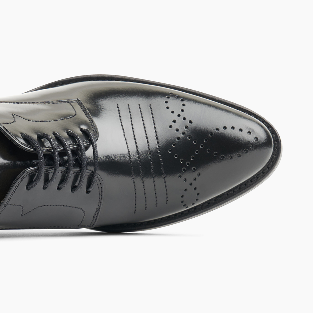 Miss Button  Western Midheel Black Leather Shoes